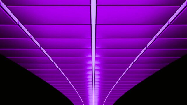 Abstract purple geometric ceiling lighting design in dark modern interior