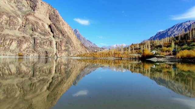 Aerial footag eof the khalti lake in ghizar, gilgit baltistan, Pakistan