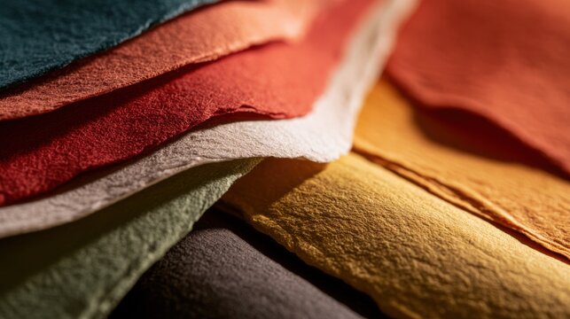 Close-up of colorful recycled paper textures for sustainable packaging and eco-friendly design