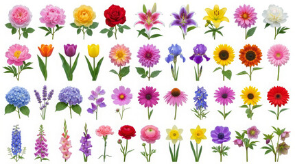Obraz premium Set of different beautiful flowers on white background. Banner design