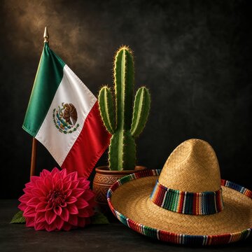 Mexico independence day background with symbols.