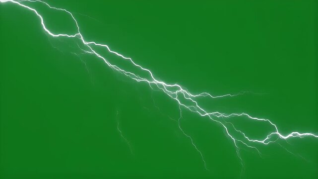A triptych of bright white lightning strikes against a solid green background, showcasing the raw power and beauty of a storm.