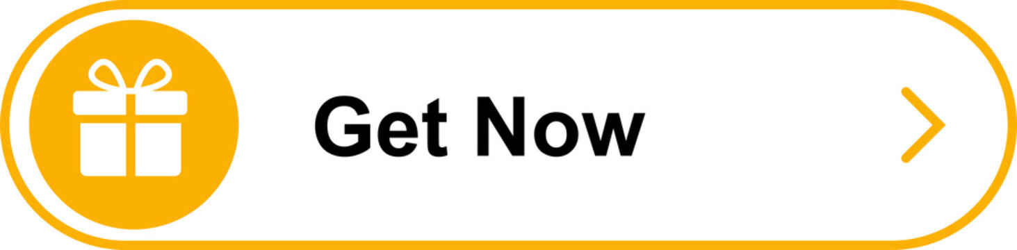 Get Now Button with Yellow Gift Box Icon and Rounded Outline, Isolated on Transparent Background PNG