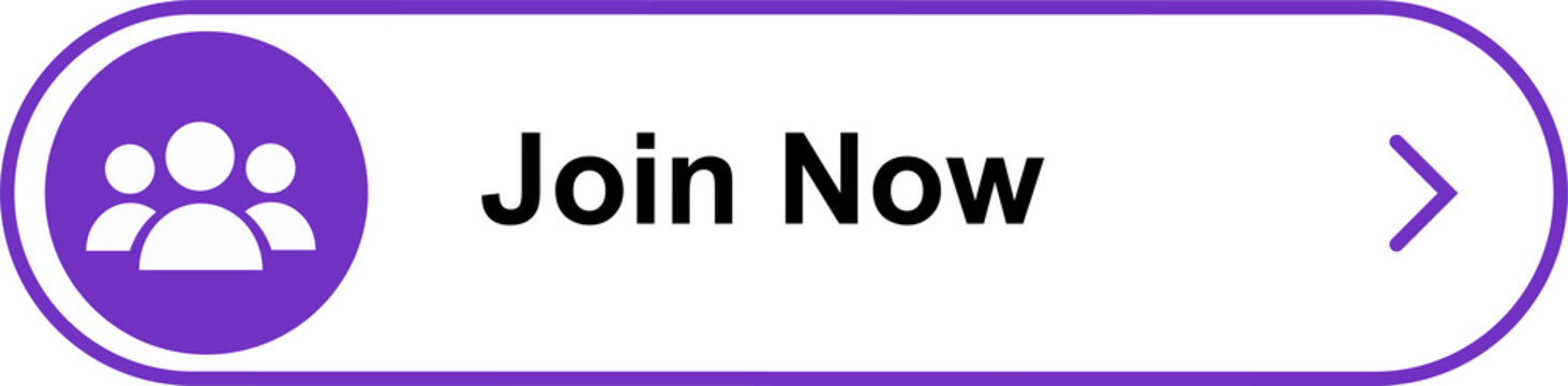 Join Now Button with Purple Group People Icon and Rounded Outline, Isolated on Transparent Background PNG