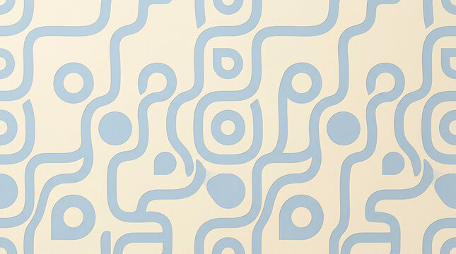 Abstract seamless pattern with flowing blue lines and geometric shapes on a cream background.