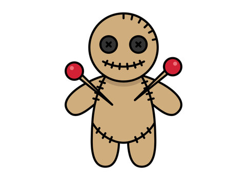Voodoo Doll with Pins Halloween Cartoon Icon Isolated on White Background