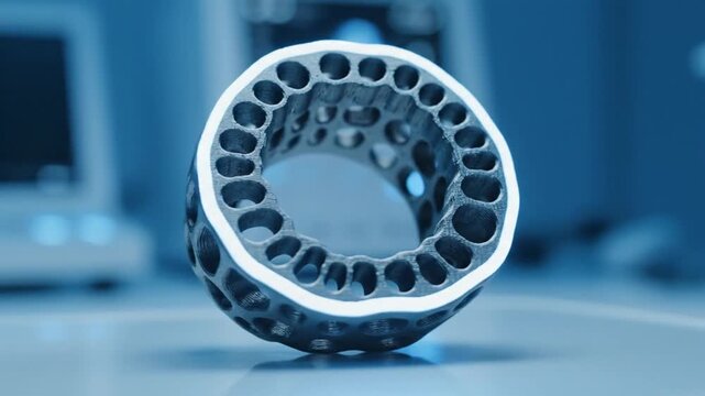 3d printed metal lattice structure component tested in a high tech research laboratory for advanced aerospace engineering and medical implants