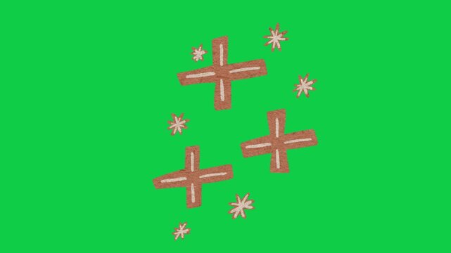Hand Drawn Animated Paper Cutout Cross Sparkles Green Screen