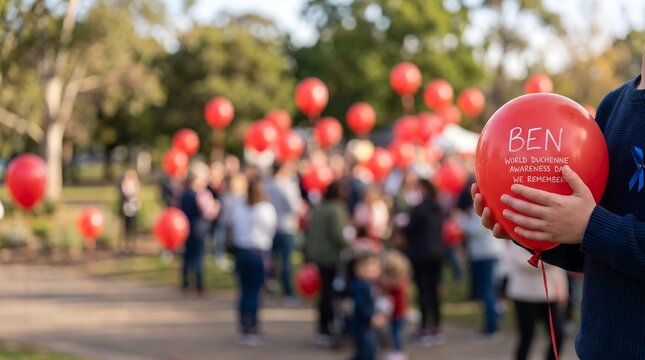 Duchenne Awareness Red Balloons Event Outdoors