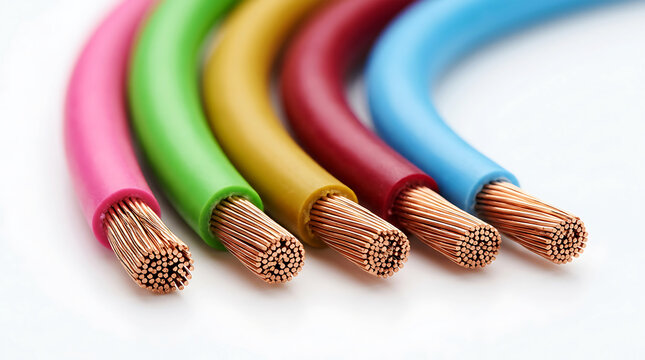 Electrical cables with exposed copper wires and colored insulation