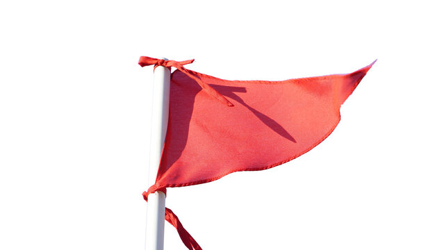 Red triangular flag on a white pole isolated on transparent background