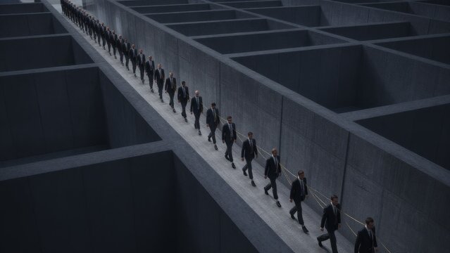 Individuals Walking in a Complex Maze Structure with Dark Walls