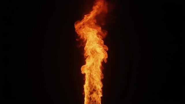 Dramatic Fiery Pillar of Flame on Black Background