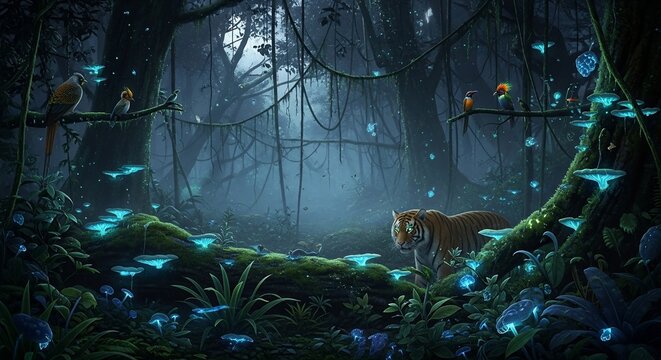 Tiger in mysterious forest