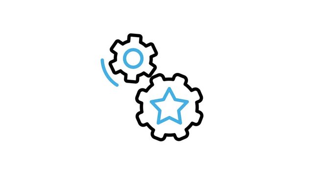 Animated event management process icon. Gear rotation with star animation video. Industrial gears or mechanical cogs for sync, update automation system, workflow. Motion graphics with alpha channel
