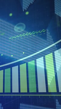 Animation of financial data processing and statistics recording over arrows