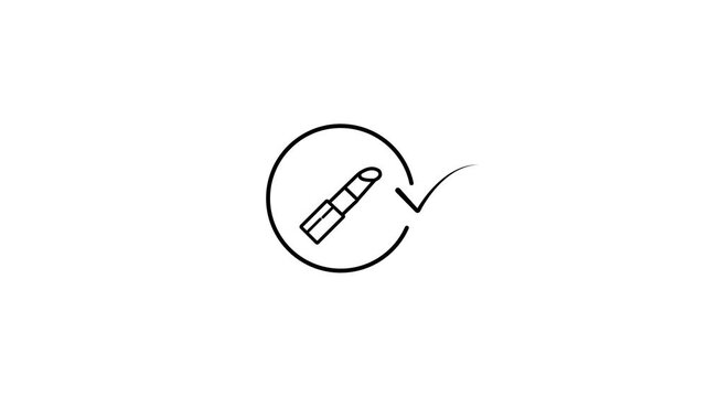 Lipstick Makeup Icon with Checkmark Line Art Animation Loop for Beauty Product Approval, Cosmetics Quality, Style, and Fashion Concept