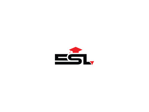 ESL Education Academy Logo Typography Vector with Graduation Cap 