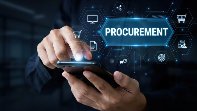 Professional using smartphone for digital procurement process