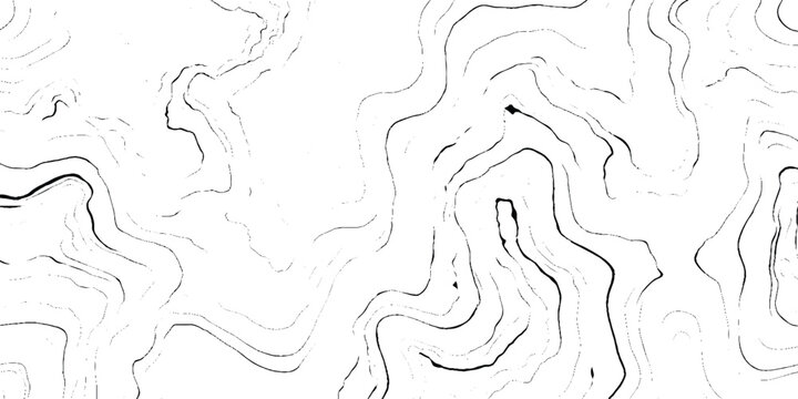Black and white topographic map style contour lines, abstract grunge wavy pattern