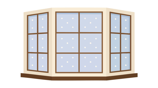 Modern large bay window with glass panes and subtle polka dot pattern