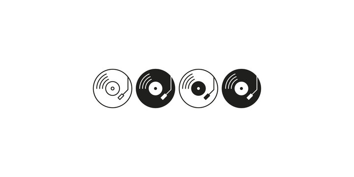 Vinyl record player turntable icon collection featuring outline and filled black glyph styles.