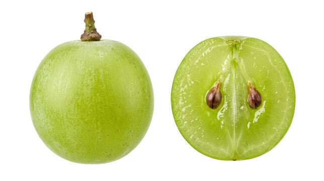 Fresh Whole and Sliced Green Grape Fruit Isolated PNG Transparent Background