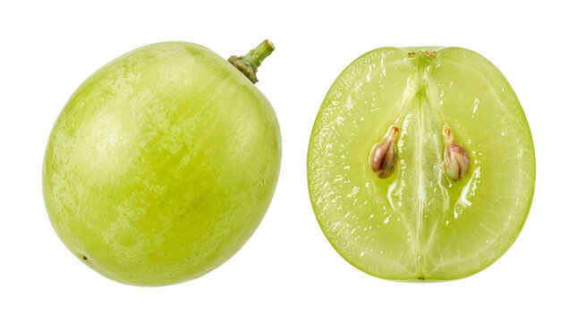 Fresh Whole and Sliced Green Grape Fruit Isolated PNG Transparent Background