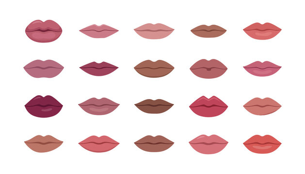 Diverse Human Lips Vector Set in Various Skin Tones and Shades. Flat Design Makeup Illustration with Beauty and Color