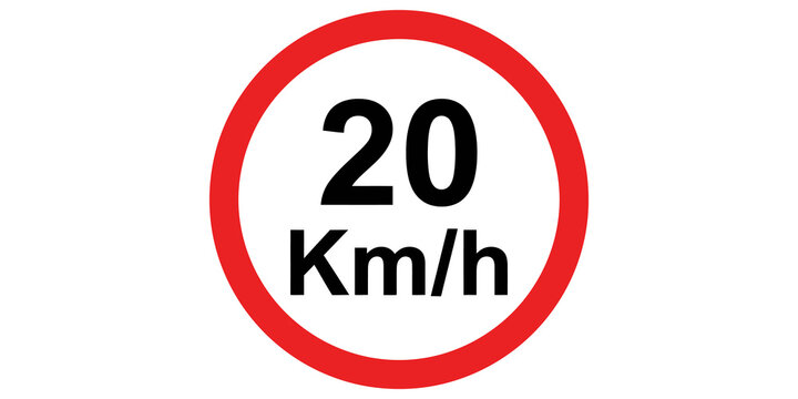 Speed limit twenty kmh circular traffic sign with red border for highway safety regulations.