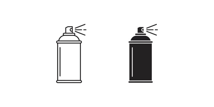 Aerosol spray paint can icons in outline and silhouette styles for industrial branding.