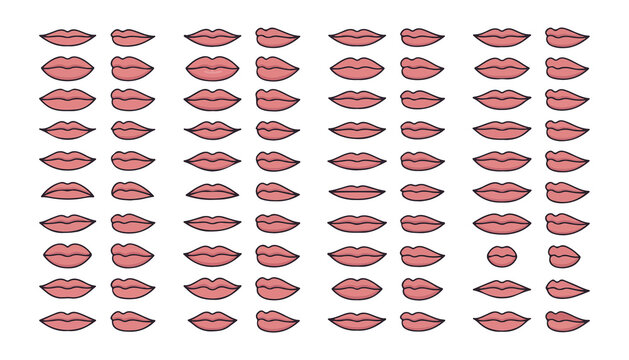 Lip Profile Variations Set with Different Shapes and Expressions. Cartoon Vector Illustration of Mouth Designs for Graph