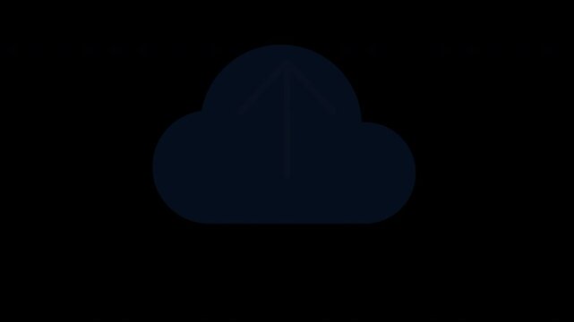Cloud upload icon animation blue with rising white arrow on transparent background 4K