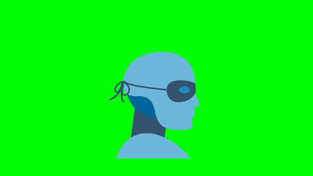 Robot thief icon. Masked thief black icon. Mask superhero carnival or opera artificial intelligence . Black masquerade costume with eye mask silhouette hidden AI face. 2d flat animation. Alpha channel