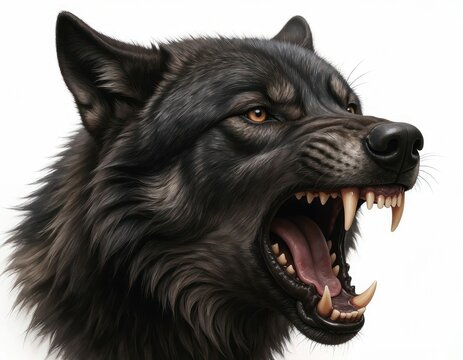 Snarling black wolf