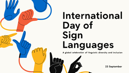 Colorful hands forming sign language gestures on poster © tota