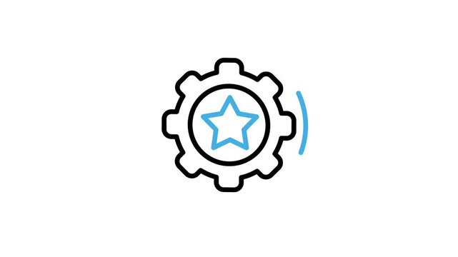 Animated event management progress icon. Gear rotation with star animation video. Industrial gears or mechanical cogs for sync, update automation system, control. Motion graphics with alpha channel