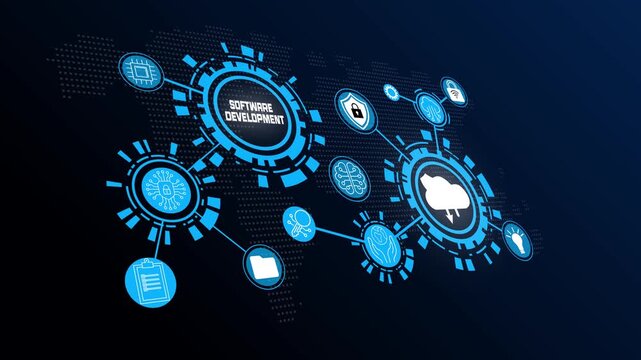 Software Development Workflow Showing Code Testing and Digital Product Engineering.