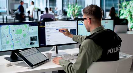 Man Uses Digital Laptop To Review Case Files