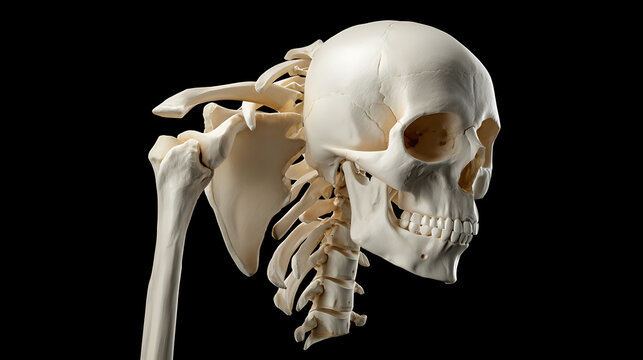 human skull on black background