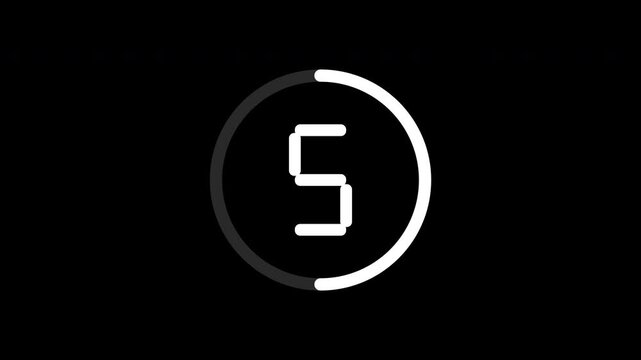 Countdown 10 to 0 white ring timer animation on transparent background 4K
