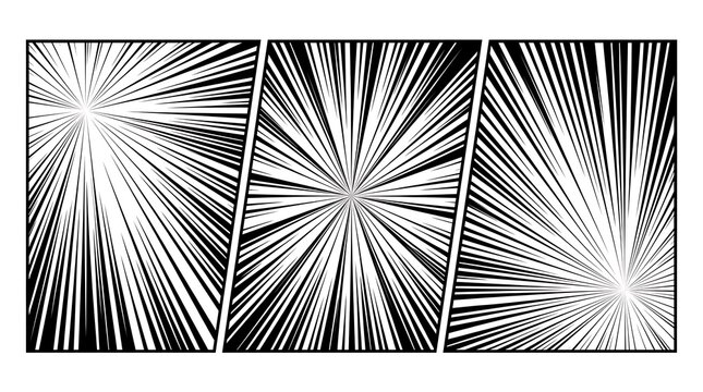Black and White Radial Zoom Lines Set for Manga Comic Book Action Scenes and Dynamic Backgrounds