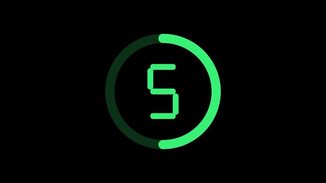 Workout timer countdown 10 to 0 green ring on transparent background 4K