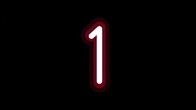 3 2 1 GO neon countdown animation with red glow on transparent background 4K
