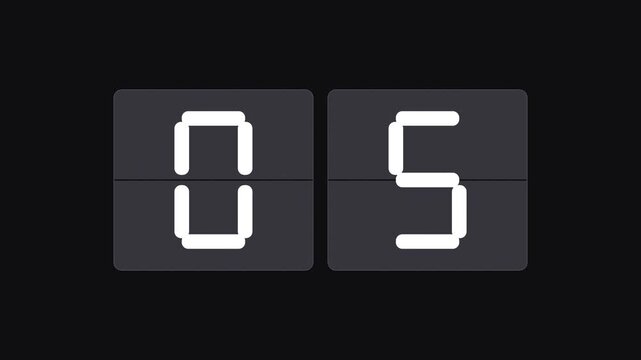 Flip clock countdown 10 to 00 with two dark cards and white digits 4K