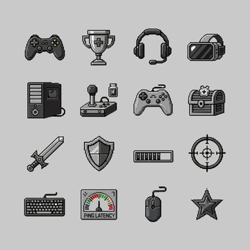 Pixel Art Gaming Icons Collection for Video Games