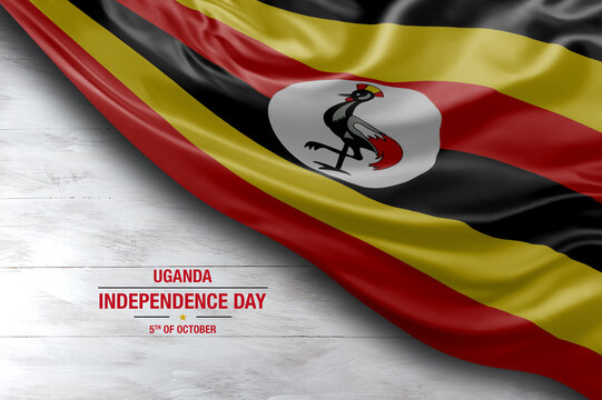 Uganda independence day greetings card with flag and white background