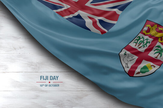 Fiji independence day greetings card with flag and white background