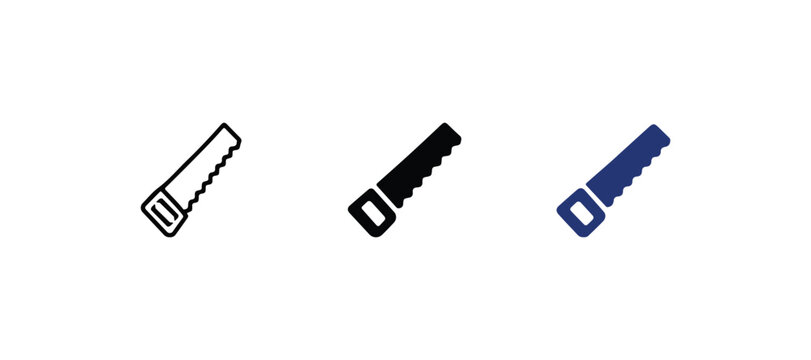 Serrated Kitchen Knife Icon Collection With Outline, Solid Black, And Blue Flat Vector Styles