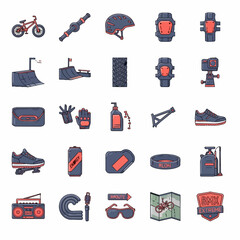 Fototapeta premium BMX biking gear and accessories flat illustration set